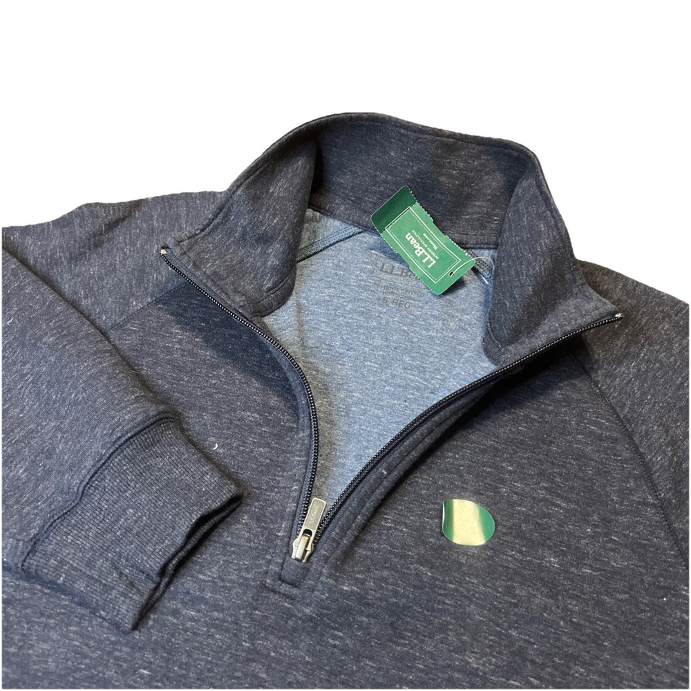 NWT LL Bean Men's Raven Heather Blue 1/4 Zip Cotton Nylon Blend Size Small Reg
